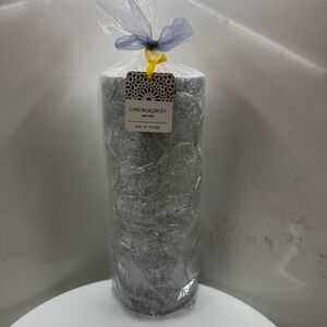Cynthia Rowley silver ornate 10”x4” pillar candle NWT